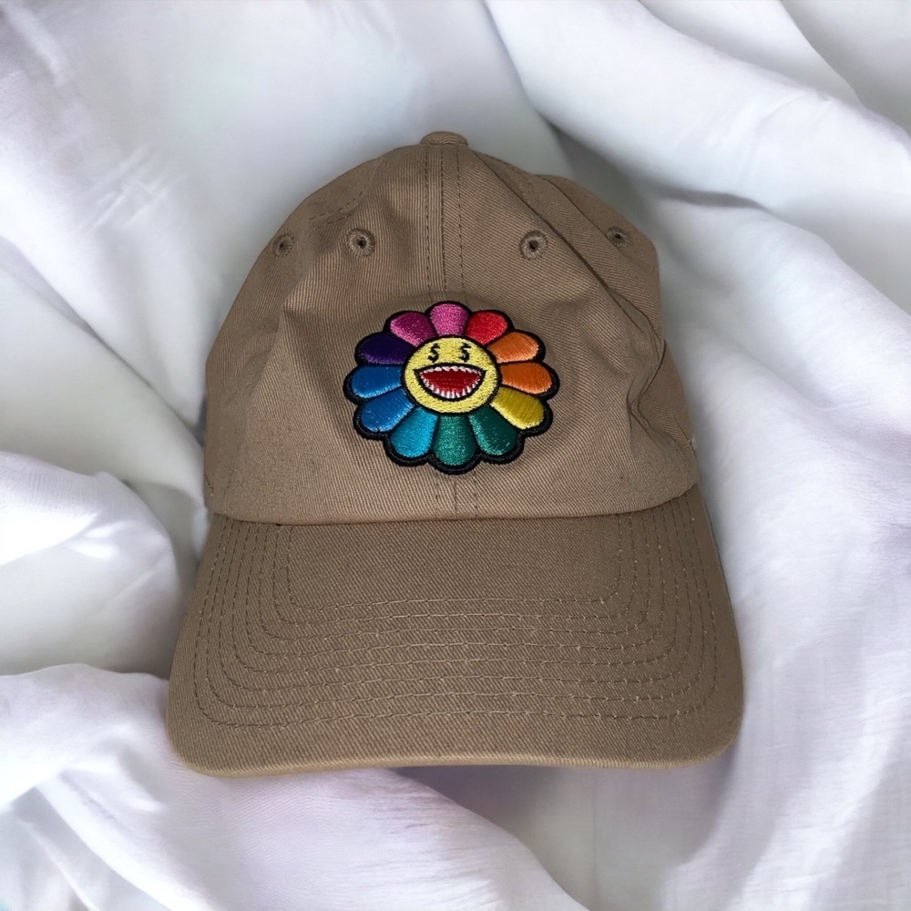 Fields Grade Hat. Money Monsters. One Size. Khaki with a Rainbow Sunshine.
